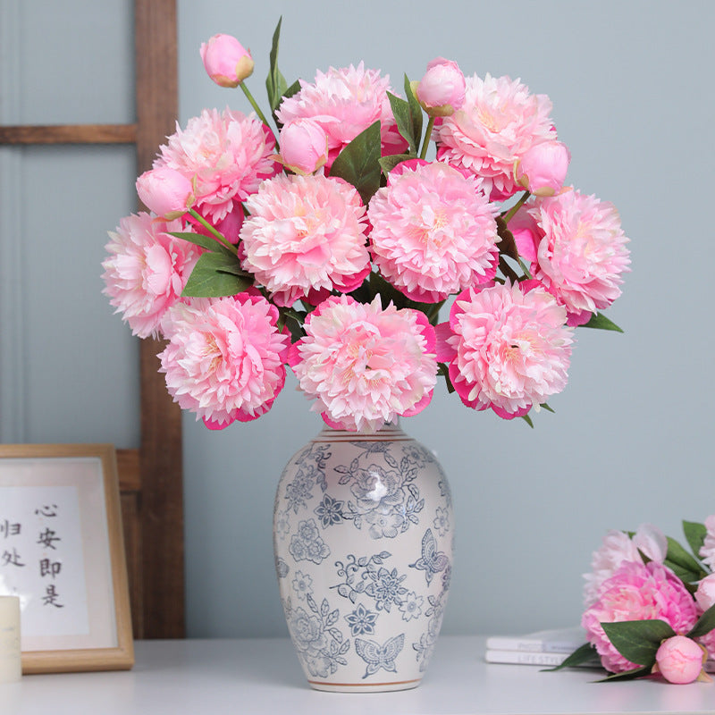 High-Quality Faux Peony Bouquet - Luxurious 3-Head Silk Flower Arrangement for Home Décor, Ideal for DIY Floral Art in Living Room and Sample Rooms