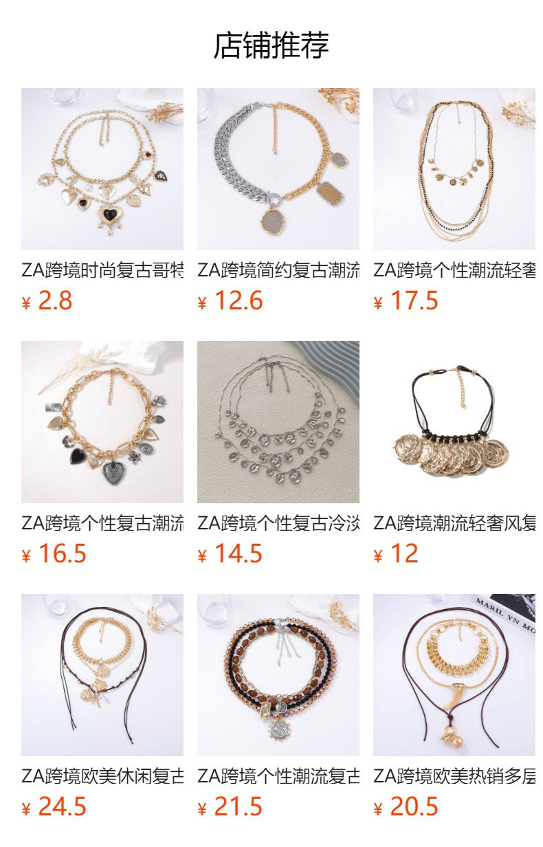 Trendy Casual Hip-Hop Alloy Pleated Round Pendant Necklace for Women | Layered Chain Design for Unique Style