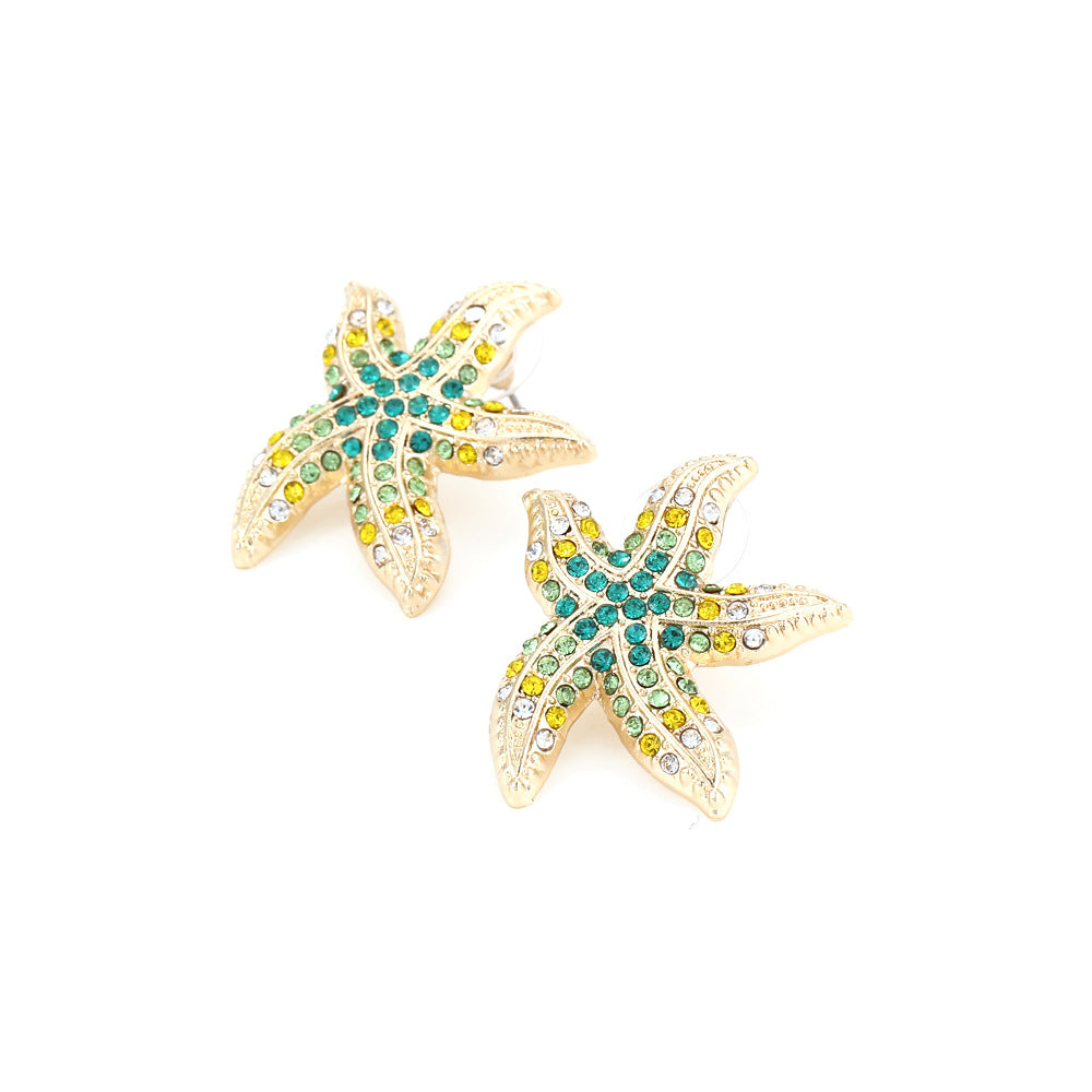 Creative and Adorable Starfish Design Earrings for Women - Eye-Catching Pearl and Sea Star Gemstone Studs with Unique Oversized Style