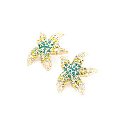 Creative and Adorable Starfish Design Earrings for Women - Eye-Catching Pearl and Sea Star Gemstone Studs with Unique Oversized Style