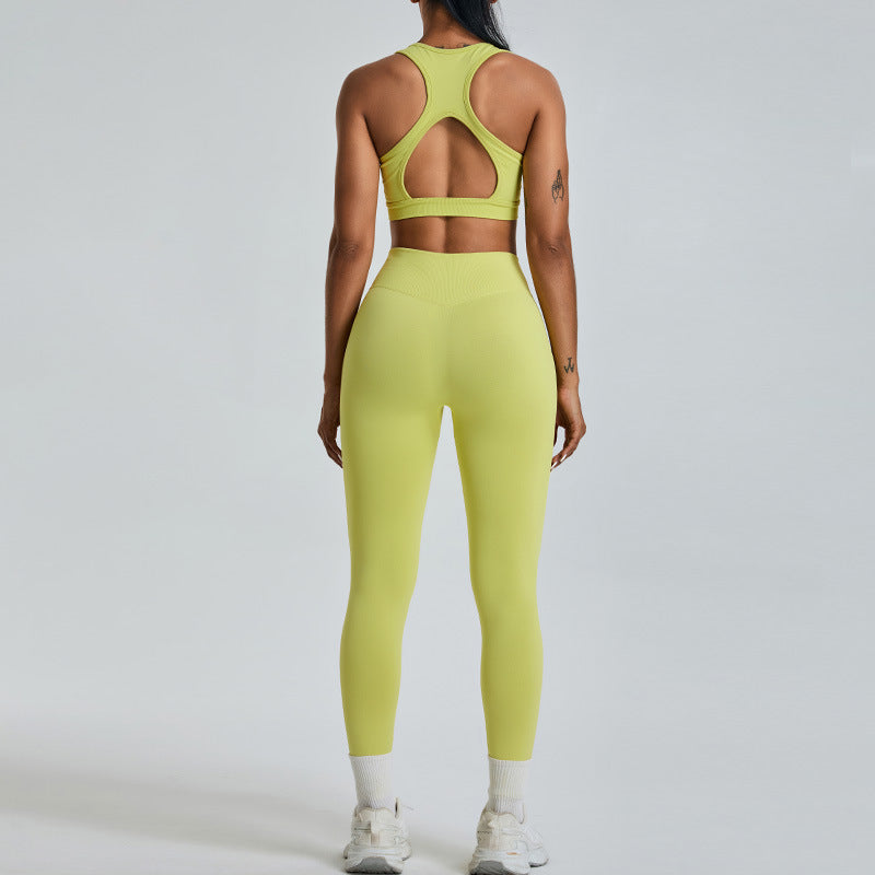 Seamless Hollow Back Yoga Set for Women V Curve Peach Lifting Sports Leggings Fitted Workout Pants