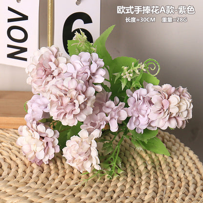 Elegant European-Inspired Faux Hydrangea Bouquet - Mixed Mini Mum Flower Arrangement with Five Stems for Stunning Home Decor or Special Occasions