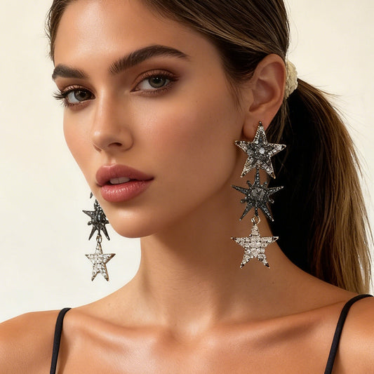 Exquisite Luxury Statement Long Tassel Earrings with Dazzling Rhinestone-Studded Pentagram Design - Perfect for Elevating Your Sophisticated Style