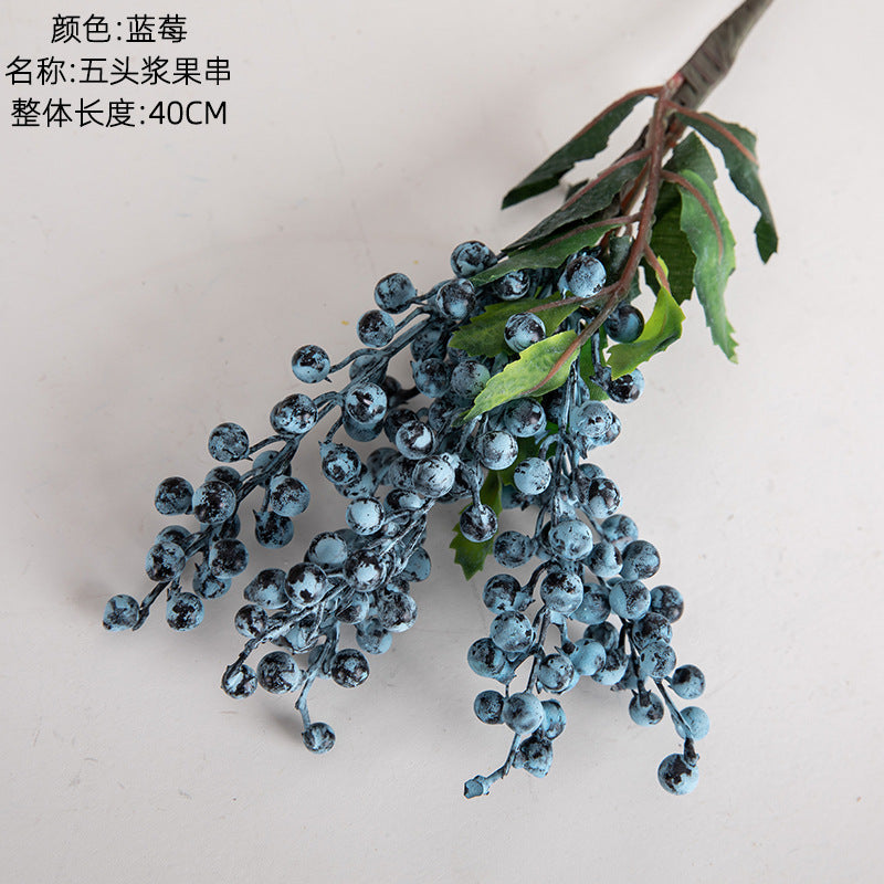 Stunning INS-Style Artificial Floral Decoration: Five-Head Berry String Faux Greenery for Weddings and Home Decor - Model MW74412