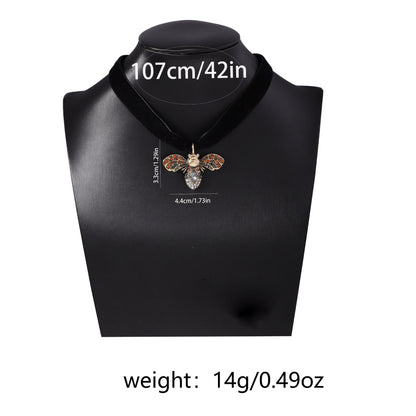 Stunning Winter Collection: Exquisite Rhinestone-Studded Alloy Bee Pendant Long Necklace - Versatile and Stylish Design for Everyday Elegance