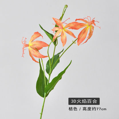 Stunning 3D Printed Real Feel Flame Lily Artificial Flower - Perfect Home Decor, Elegant Living Room Accent, Ideal for Weddings and Celebrations