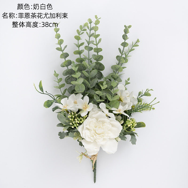 Stunning Faux Floral Arrangement with Tea Blossom and Eucalyptus for Home Decor - Elegant Handheld Bouquet Wall Hanging - CF01038