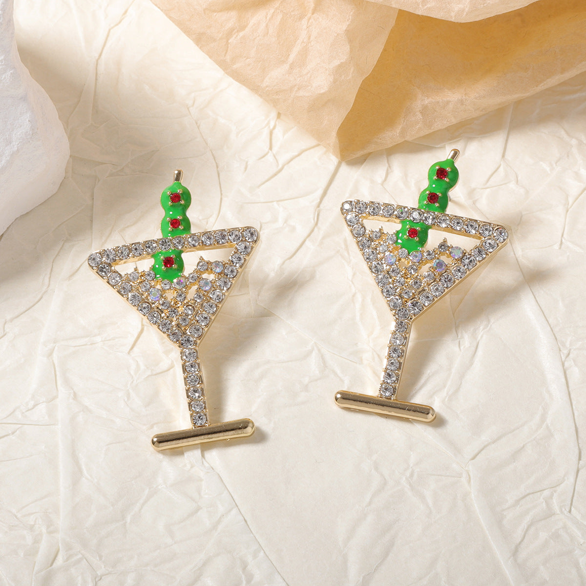 Stunning Creative Alloy Champagne Glass Earrings with Dazzling Rhinestones - Minimalist Fruit Cocktail Studs for Women