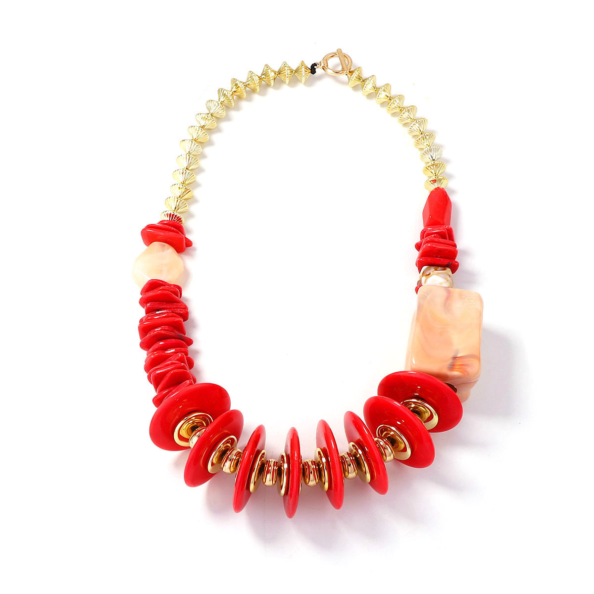 Exaggerated High-End Unique Design Geometric Square & Round Resin Plastic Intertwined Handmade Necklace for Women – Perfect for Fashion Enthusiasts!