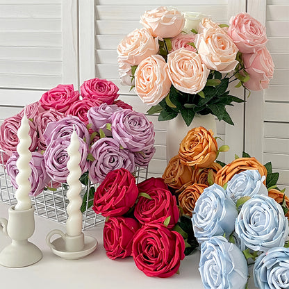 7-Piece Royal Princess Faux Rose Flower Bouquet Set - DIY Wedding Floral Arrangement for Stunning Home Decor and Elegant Centerpieces