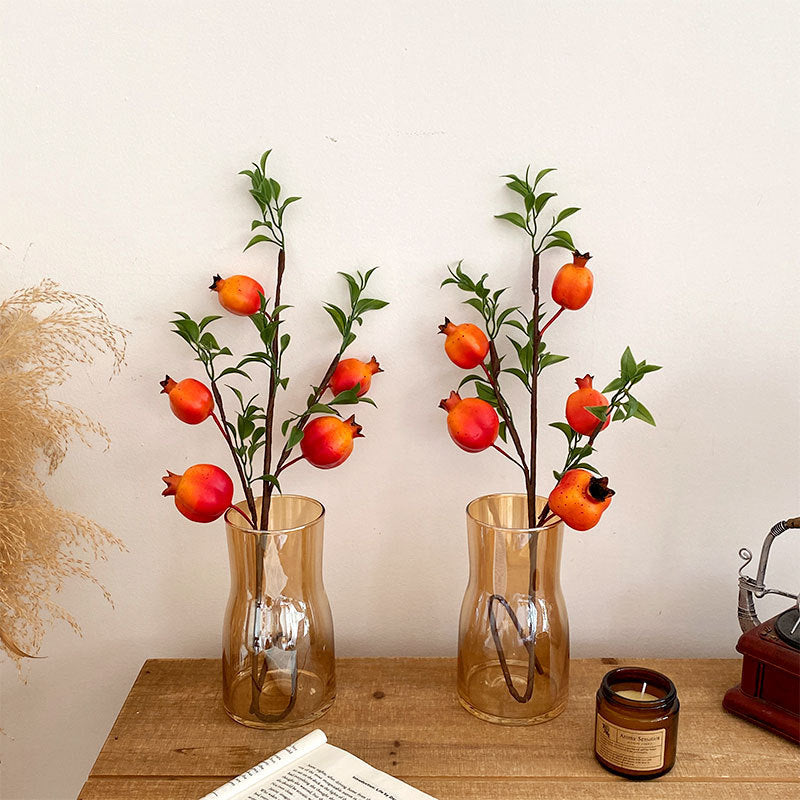 Realistic Faux Pomegranate Stem with 5 Lifeslike Fruits - Perfect for Home Decor, Living Room, and Dining Table Centerpiece