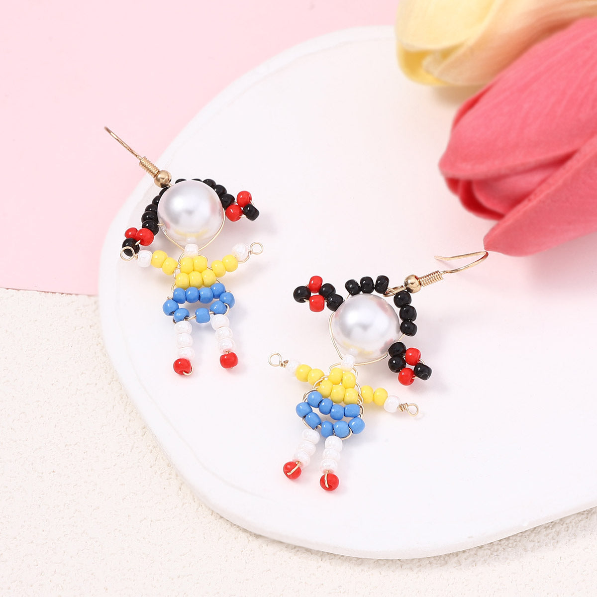 Unique Handcrafted Cartoon Character Beaded Hook Earrings - Quirky, Adorable Designs for a Playful Style