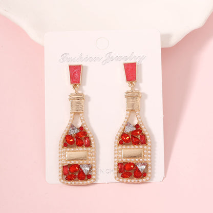 Elegant Resort-Inspired Versatile Earrings with Rhinestone-Embellished Pearl-Inspired Perfume Bottle Design