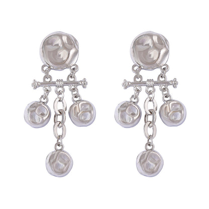 Stylish Vintage-Inspired Alloy Geometric Textured Round Tasseled Earrings with Unique Hammered Finish – Perfect for Bohemian and Chic Looks