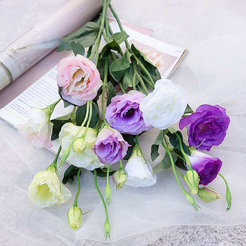 Realistic Artificial Eustoma Flowers - 3-Stem  Faux Lisianthus for Home Decor, Weddings, and Photography - Vibrant, Durable, and Low-Maintenance Floral Decor