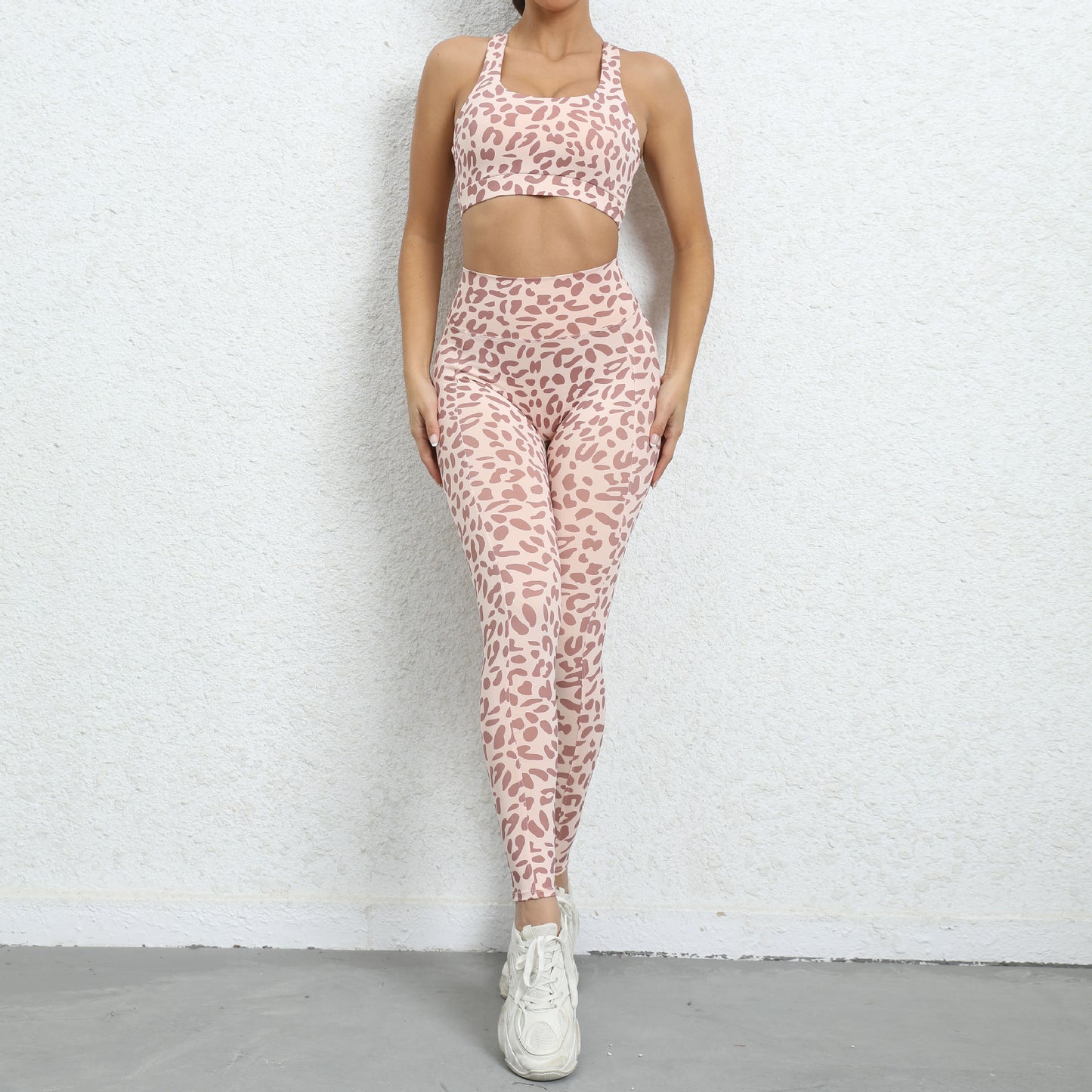 Women s Leopard Print Yoga Set High Waisted Leggings with Peach Lift and Supportive Racerback Sports Bra for Comfort and Performance