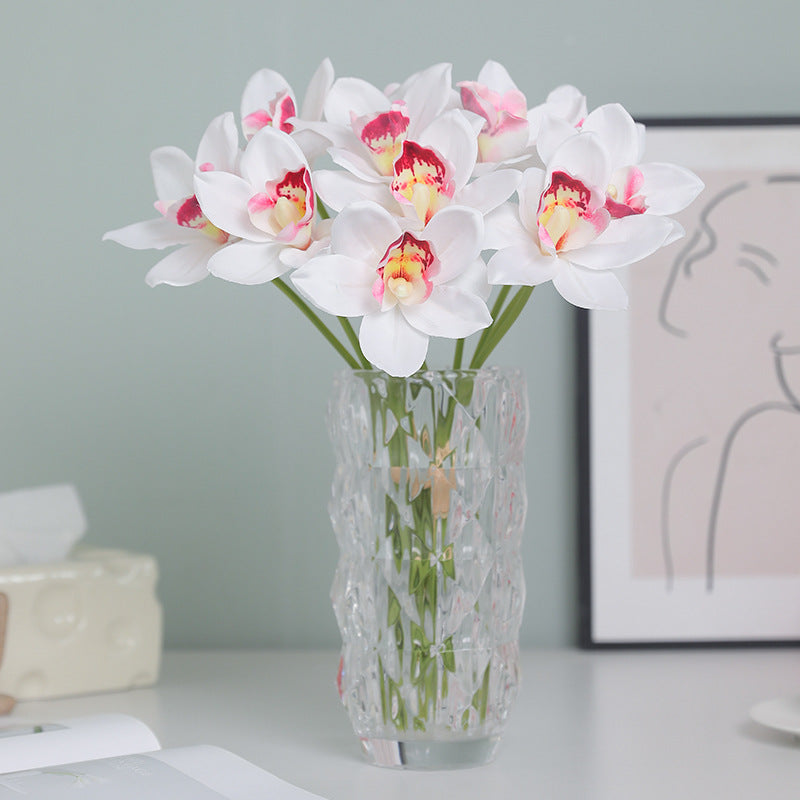 6-Branch Artificial Orchid Bouquet - Elegant Decorative Flowers for Home, Hotels, Offices, and Photography Props