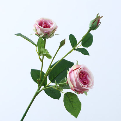 Realistic Touch 3-Head Rolled Edge Rose Bouquet - Perfect for Weddings and Home Décor, Lifelike Artificial Flowers for Living Room Decoration