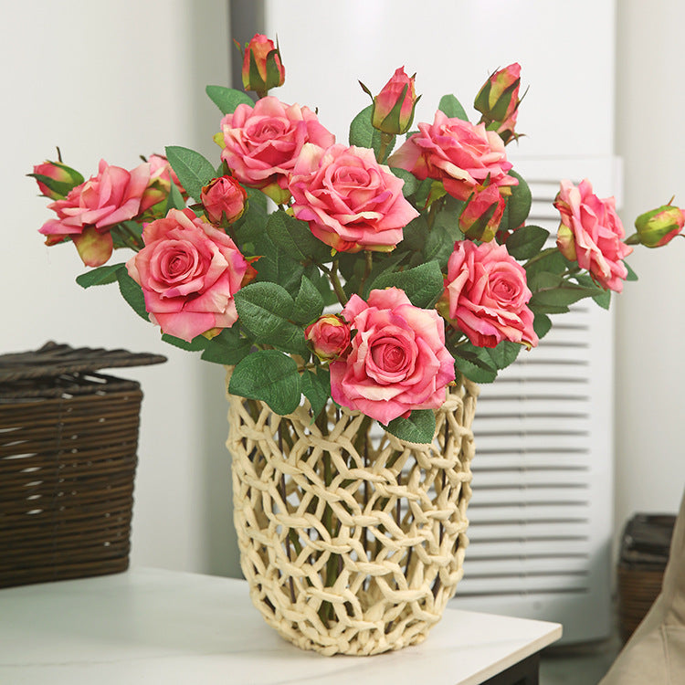 Lifelike Moisturizing Rose Simulation Flower for Home Decoration - Elegant Indoor Floral Arrangement with Double-Curled Edges for Living Room Aesthetics