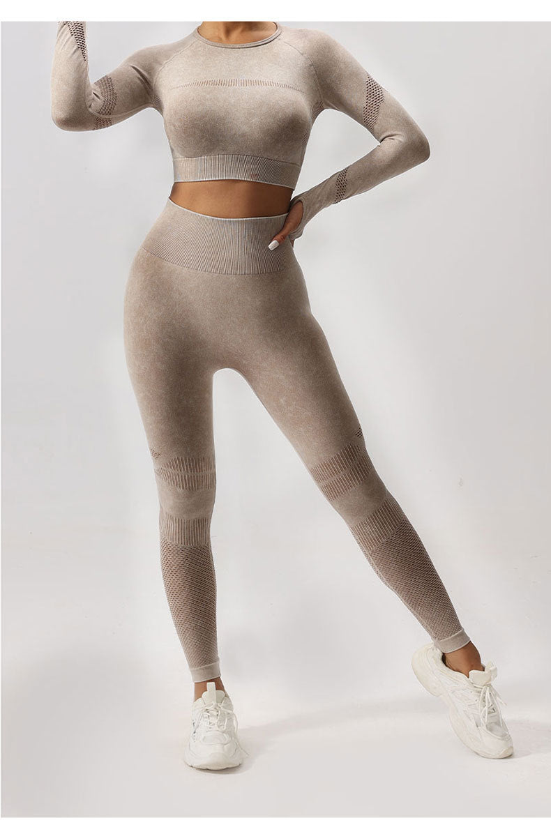 Seamless Quick Dry Peach Butt Lifting Workout Leggings and Top Set for Women for Running Yoga and Fitness Activities