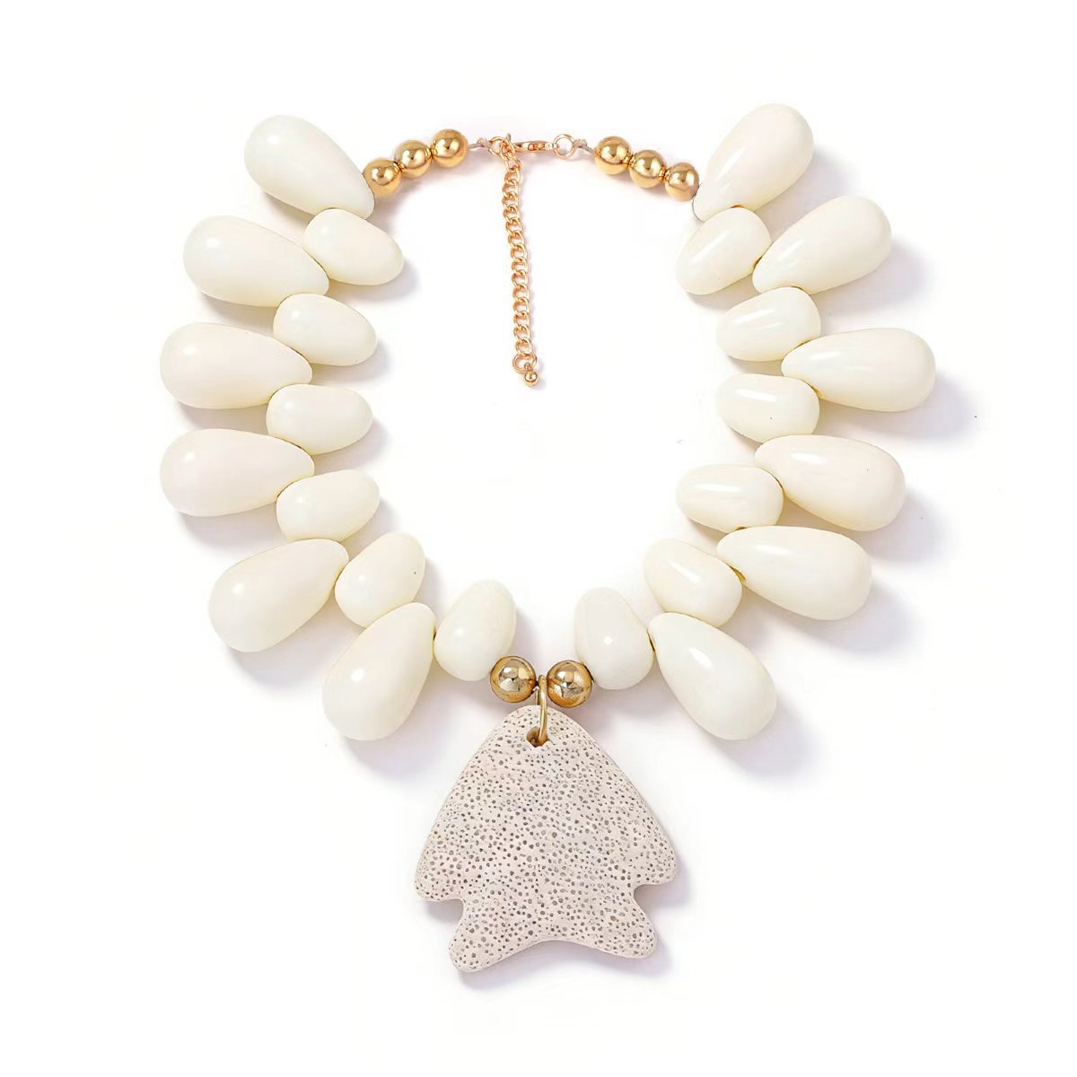 Exquisite Minimalist Natural Ocean-Inspired Vacation Necklace with Volcanic Stone, Starfish, and Tiny Fish Charms - Perfect Summer Accessory for Women