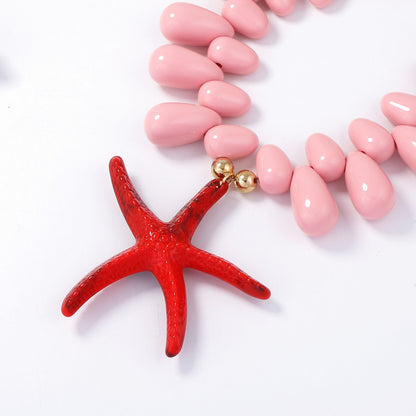 Vibrant Ocean-Inspired Holiday Necklace with Chunky Colorful Beads and Eye-Catching Starfish Pendant - Perfect for Women’s Summer Style