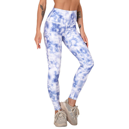 Digital Printed Tie Dye Peach Butt Yoga Pants High Waisted Quick Dry Sports Leggings for Women for Yoga and Fitness