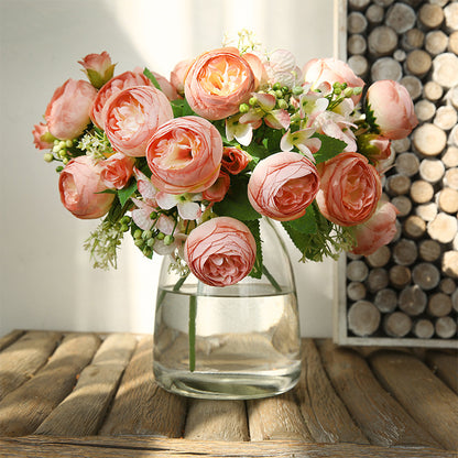 Luxurious Floral Arrangement: Realistic Artificial Flower Bouquet - Seven-Headed Elegant Tea Roses for Stylish Nordic Photography Props and Desktop Decor