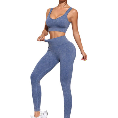 Seamless High Waisted Yoga Set with Textured Sports Bra and Leggings Workout Gear for Women