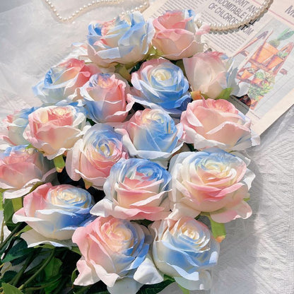 Elegant Ice Blue Faux Rose Bouquet - Realistic Floral Arrangement Perfect for Weddings, Photography, Home Decor & Special Occasions