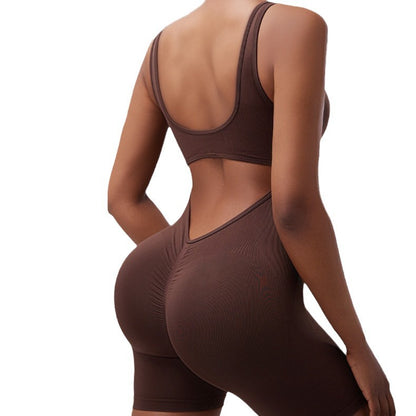 Seamless Knitted V Waist Beautiful Back Bodysuit High Elasticity Tummy Control and Figure Flattering Fitness Outfit for Women