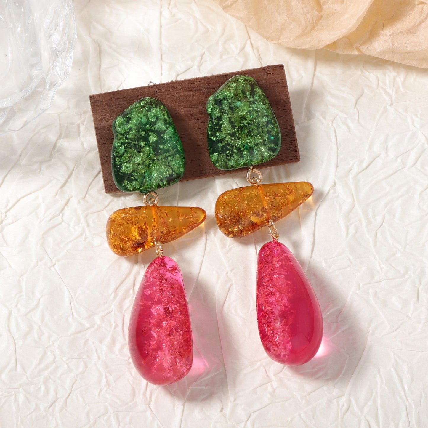 Bold Retro Colorful Resin Irregular Geometric Pieced Drop Earrings - Versatile, Chic, and Eye-Catching Fashion Statement
