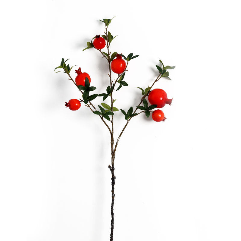 Realistic Pomegranate Branch with 6 Fruit Heads and Leaves - Perfect for Home Decor, Hotels, and Retail Spaces - Ideal Soft Decoration and Photography Prop