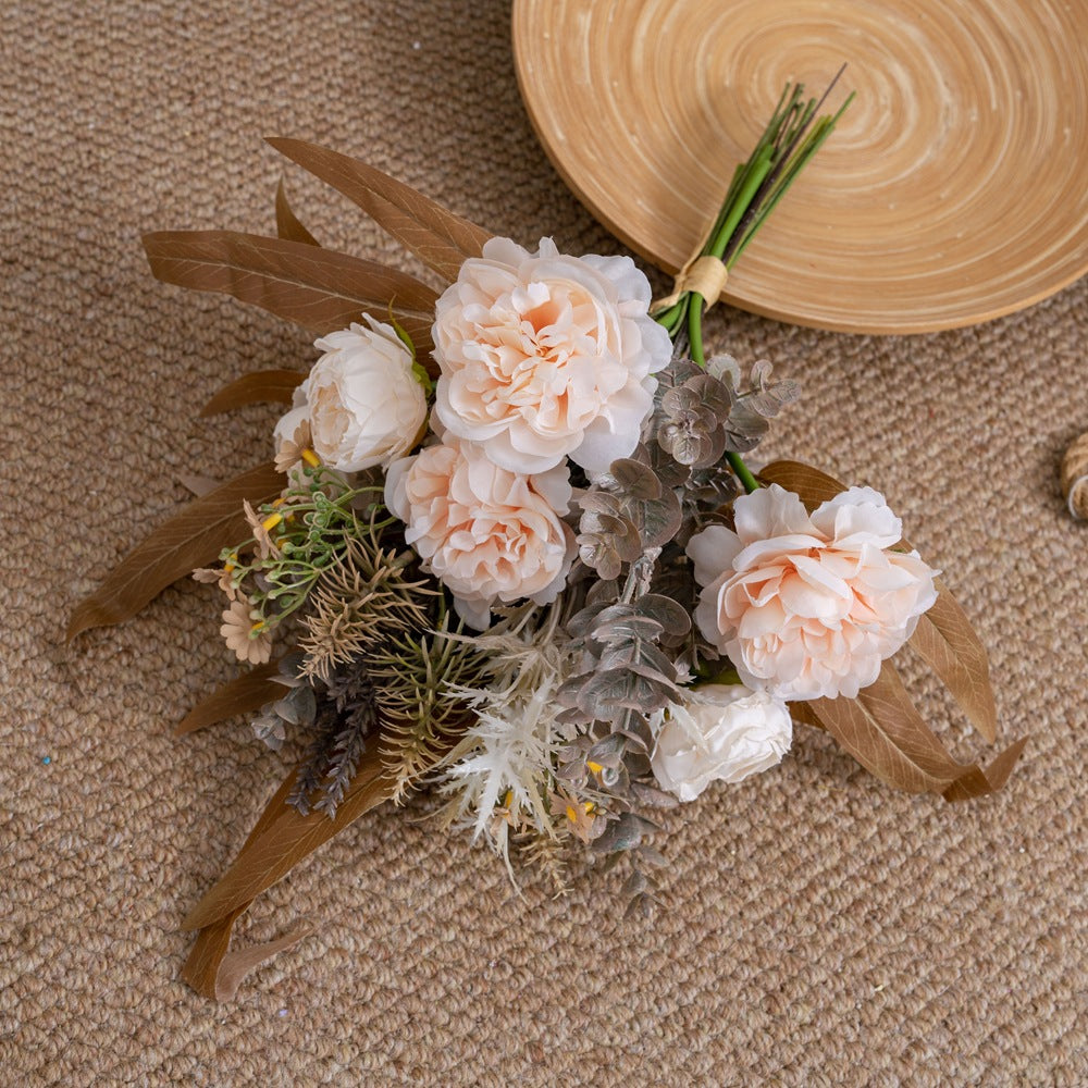 Elegant Ningruo Heart-Peaceful Small Peony Handcrafted Faux Flower Bouquet - Ideal for Home Decor, Weddings, and Wall Art - Beautiful Rose Arrangement CF02025