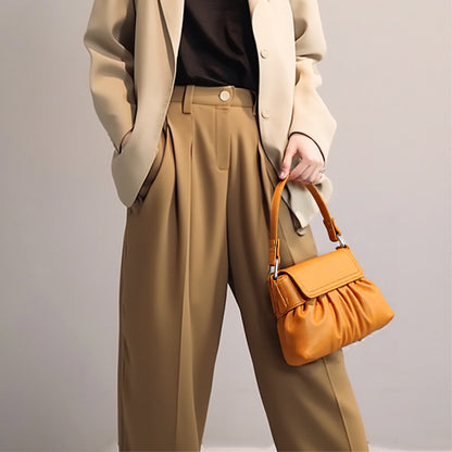 Chic Pleated Genuine Leather Women's Crossbody Bag Spring Summer Accessory in Cowhide with Versatile Handheld Option