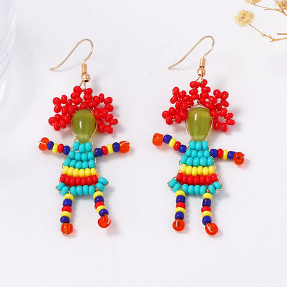 Unique Handmade DIY Woven Cartoon Character Earrings for Women - Creative & Playful Design, Perfect for Personal Expression