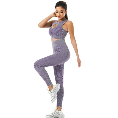 Seamless Knit Yoga Set High Stretch Floral Printed Leggings and Fitted Crop Top for Active Comfort and Style