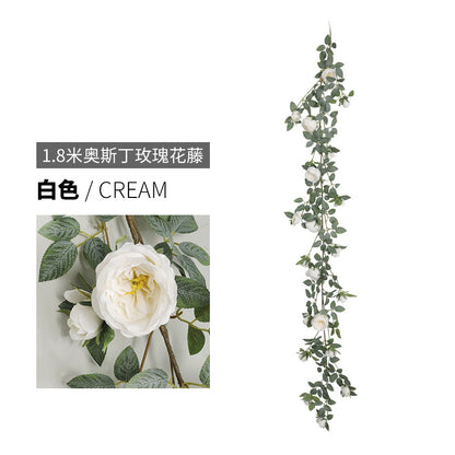 1.8m Austin Rose Vine Decorative Wall Hanging - Lifelike Artificial Flower Ivy for Concealing Air Conditioning Ducts and Enhancing Home Aesthetics