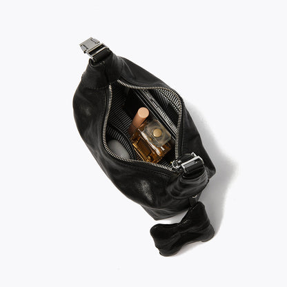 Korean Inspired Dumpling Shoulder Bag Luxurious Layer Crystal Vegetable Tanned Leather Handbag for Women Vintage Crossbody Design