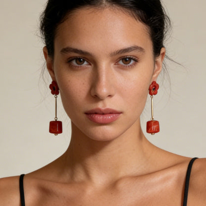 Chic Geometric Floral Resin Dangle Earrings – Stylish, Lightweight & Versatile Jewelry for Everyday Wear
