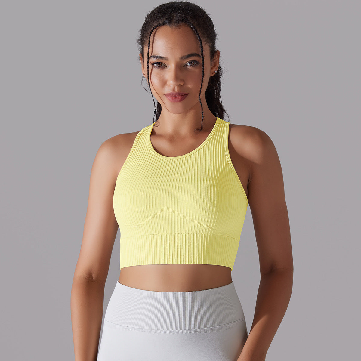 Breathable Striped Knitted Yoga Tank Top Moisture Wicking Sports Bra for Running and Fitness Workouts