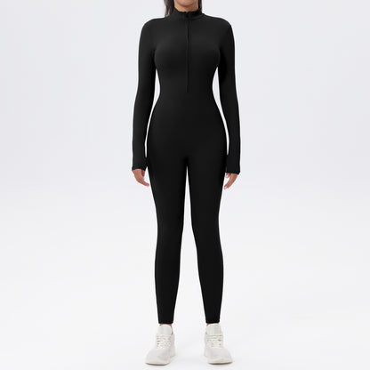 High Performance Zip Up Long Sleeve Yoga Jumpsuit for Intense Fitness and Workout Sessions Comfortable and Stretchable Bodysuit