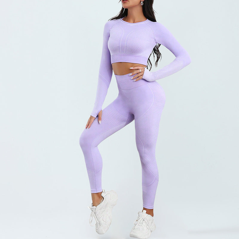 Seamless Women's Yoga Outfit Set for Fall and Winter Long Sleeve Stretchy Activewear for Outdoor Sports and Fitness