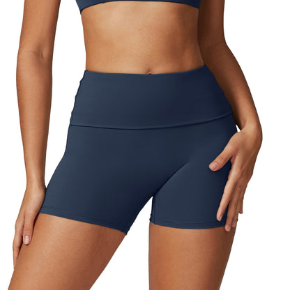 High Waisted Women's Yoga and Running Shorts Ultra Comfortable Tummy Control Summer Activewear with Fold Over Design for Enhanced Lift