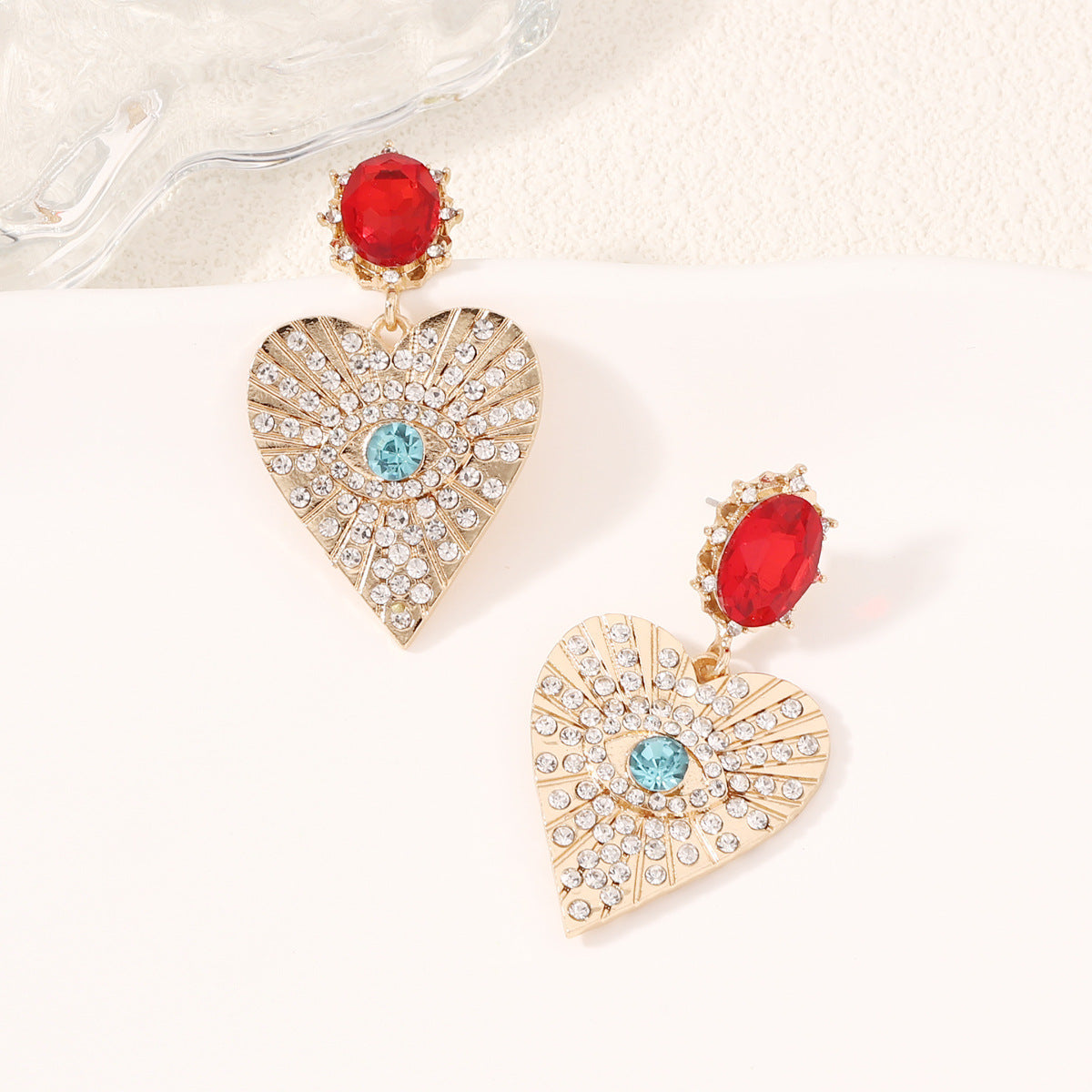 Stylish Heart-Shaped Eye Earrings with Sparkling Gemstones - Versatile, Chic, and Luxurious Casual Drop Earrings for Women