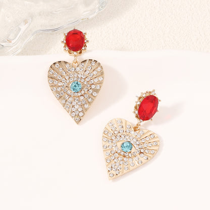 Stylish Heart-Shaped Eye Earrings with Sparkling Gemstones - Versatile, Chic, and Luxurious Casual Drop Earrings for Women