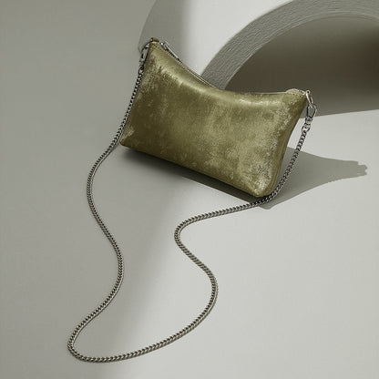 Chic Satin Leather Chain Bag Vintage Metallic Mini Makeup Crossbody Purse with Elegant Appeal for Everyday Use