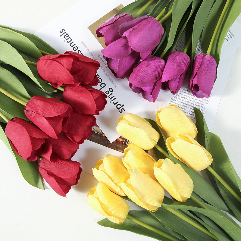 Realistic Touch Faux Tulip Flowers -  PU Moisture-Resistant Floral Arrangement for Photography, Weddings, and Home Décor