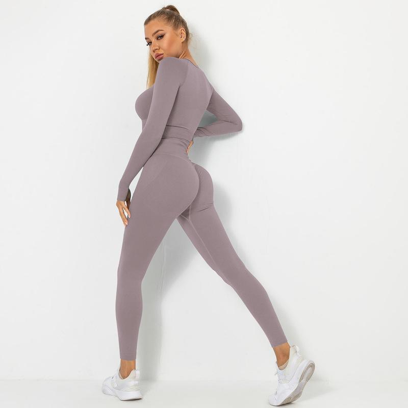 Peach Butt Long Sleeve Seamless Yoga Set High Elasticity Workout Pants for Running and Fitness