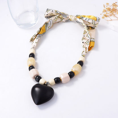 Chic Minimalist Silk Scarf-Inspired Beaded Heart Pendant Necklace for Effortless Everyday Style - Perfect for Women Who Love Versatile Jewelry